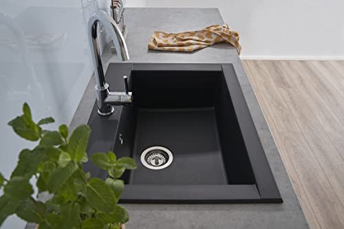 respekta Fregadero, 60% Material Compuesto de minerales y Fibra de Vidrio, 40% Resina sintética, Negro, 66 cm