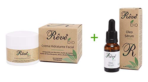 REVE pack Crema Hidratante Facial Bio + Óleo Sérum Bio - Hombre y Mujer, Día y Noche - Combinados consigue un efecto booster - apto para veganos y pieles sensibles.