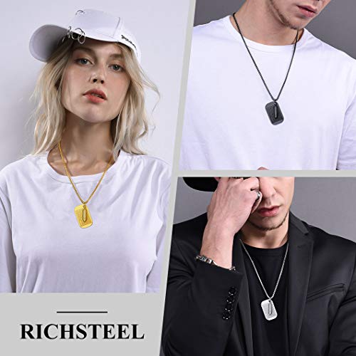 Richsteel Cadena Chapa con Cruz y Texto de Biblia Colgante Placa Militar y Cadena Acero Inoxidable