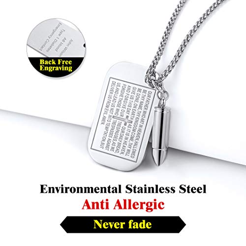 Richsteel Cadena Chapa con Cruz y Texto de Biblia Colgante Placa Militar y Cadena Acero Inoxidable