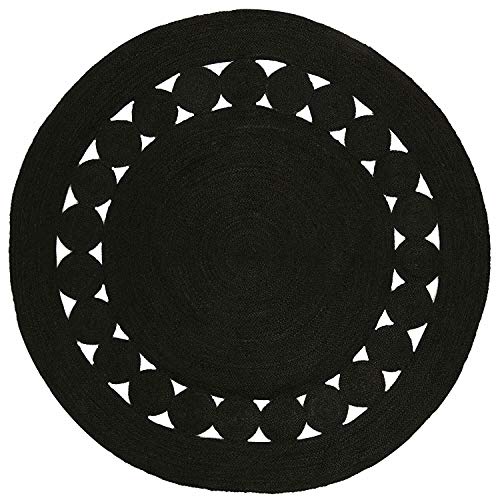 Ripaz - Alfombra de yute trenzada a mano para decoración del hogar (120 x 120 cm, redonda), color negro