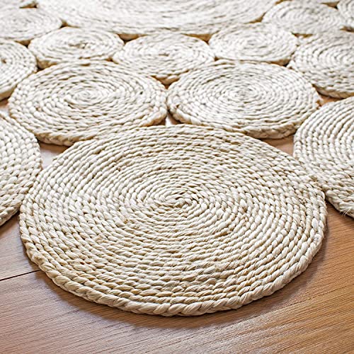 Ripaz - Alfombra de yute trenzada a mano para decoración del hogar (150 x 150 cm, redonda), color blanco
