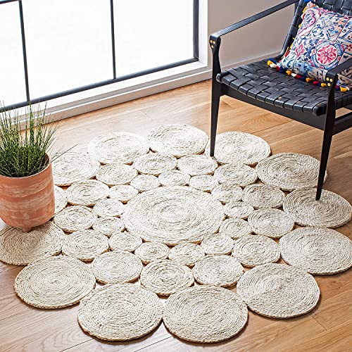 Ripaz - Alfombra de yute trenzada a mano para decoración del hogar (150 x 150 cm, redonda), color blanco
