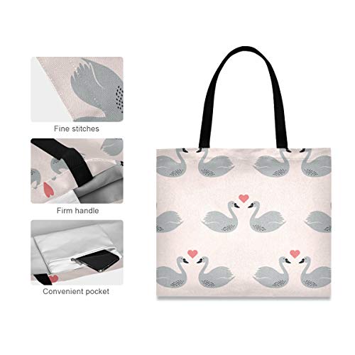 Rosa Cisne Corazón Ganso Bolsa de Mano de Compra Reutilizable Portátil Bolsa al Hombro ecológica para viajes Mujeres Niñas