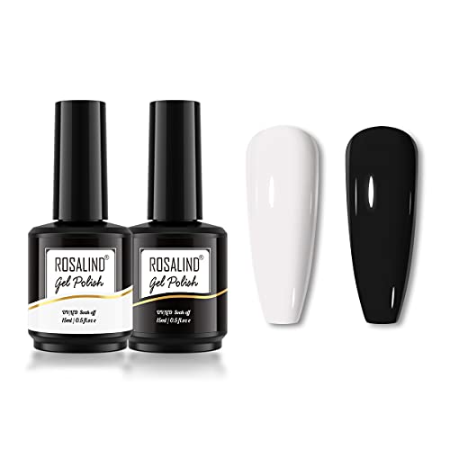 ROSALIND Negro Blanco Esmalte Permanentes Para Uñas, 2 Colores 15ml Kit Manicura Semipermanente, UV Pintauñas Permanente Gel de Uñas Semipermanente Black White Gel Nail Polish 2PCS