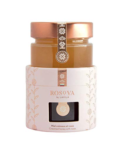 ROSOVA - Miel de acacia orgánica con aceite de rosa Miel cremosa y revuelta con un delicado sabor a rosa aceitosa de Bulgaria