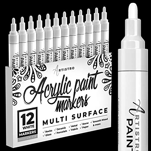 Rotuladores de pintura blanca para pintura en roca, piedra, cerámica, vidrio, madera, juego de 12 rotuladores de pintura acrílica de punta media