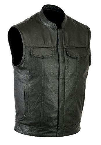 RUBSONS Chaleco DE Motocicleta SOA EN Cuero con Dos Pistolas Dentro DE Bolsillos Y Panel Trasero (XL)