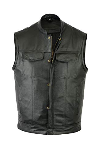 RUBSONS Chaleco DE Motocicleta SOA EN Cuero con Dos Pistolas Dentro DE Bolsillos Y Panel Trasero (XL)