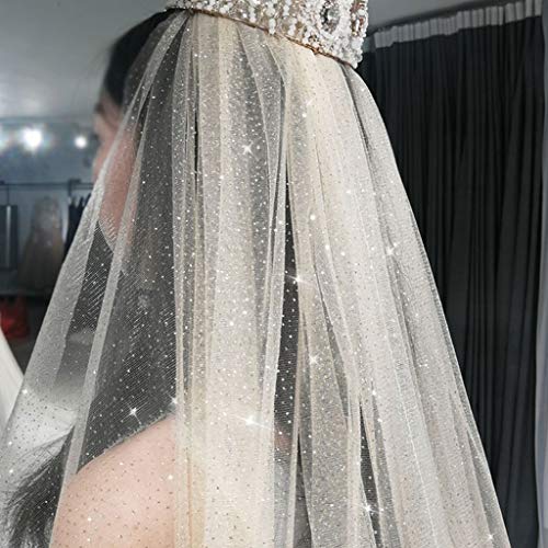 ruiruiNIE Velo de Novia 1 Pieza Mujeres Malla Ultra Larga Trailing Velo de Novia Catedral Romántica Shimmer Luxury Bridal Accesorios Champagne