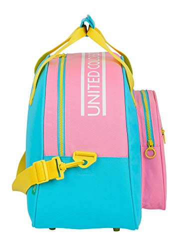Safta Bolsa de Deporte de Benetton Color Block, 480x210x330mm, Rosa/Turquesa/Amarillo, M (M219)