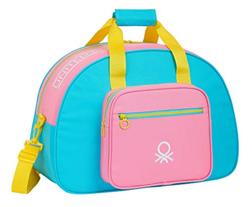 Safta Bolsa de Deporte de Benetton Color Block, 480x210x330mm, Rosa/Turquesa/Amarillo, M (M219)