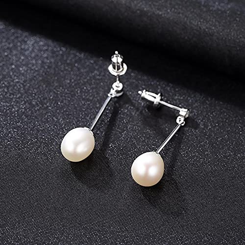 SALAN Blanco Rosa Impecable Alto Brillo 8-9 Mm Perla De Arroz Natural 925 Pendientes Largos De Plata Esterlina para Joyería De Mujer