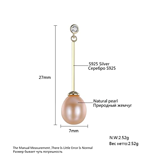 SALAN Blanco Rosa Impecable Alto Brillo 8-9 Mm Perla De Arroz Natural 925 Pendientes Largos De Plata Esterlina para Joyería De Mujer