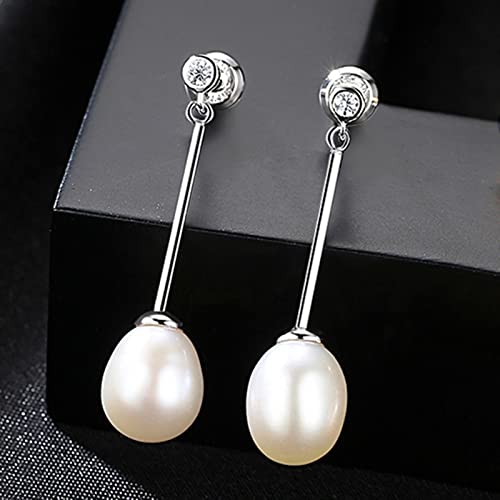 SALAN Blanco Rosa Impecable Alto Brillo 8-9 Mm Perla De Arroz Natural 925 Pendientes Largos De Plata Esterlina para Joyería De Mujer