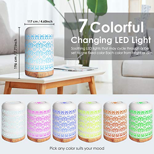 SALKING Difusor de Aceites Esenciales con Vapor Frío, Humidificador Electrico con LED de 7 Colores y 4 Temporizadores, Ambientador, Blanco
