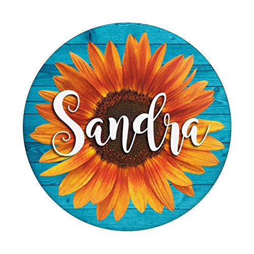 Sandra Name Sunflower Aqua - Regalo estético para mujeres y niñas PopSockets PopGrip Intercambiable