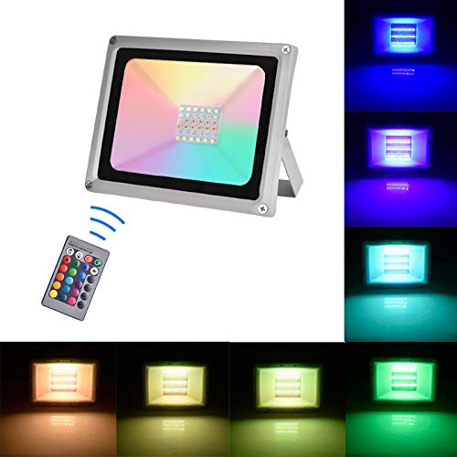 Sararoom 30W RGB Focos Led exterior,IP65 Foco LED RGB,16 Colores Proyector LED,4 Modos,Con control remoto,para Jardín,bodas,Fiestas decoraciones(Ordinario)
