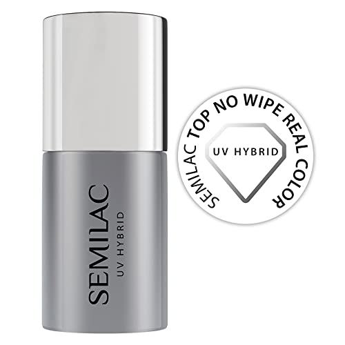 Semilac Top No Wipe Color real | 7 ml | Innovadora capa superior UV LED para protección de color, acabado brillante y transparente, fácil de aplicar, resistente a las grietas y se seca rápidamente