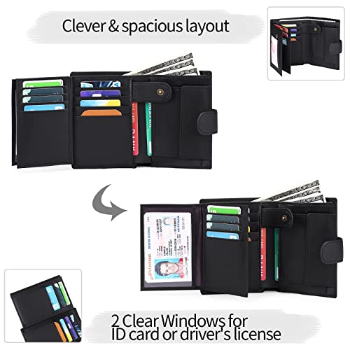SENDEFN Cartera Hombre de Cuero, Billetera con Bloqueador RFID, Cartera Vertical para Hombre con 18 Ranuras para Tarjetas, 3 Ranuras para Billetes, 1Bolsillo para Monedas con Botón
