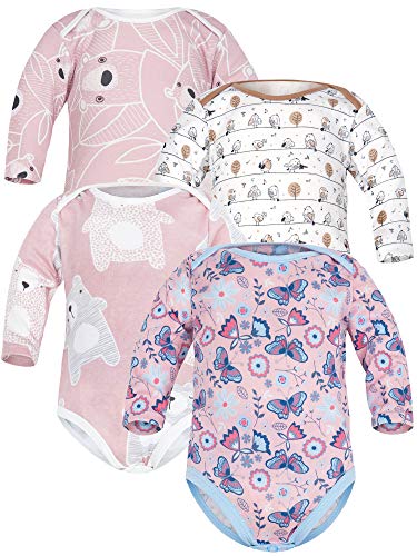 Sibinulo Niño Niña Body Bebé Manga Larga Pack de 4 Koala Rosa Prado Beige Prado Rosa Osos Rosados 92(18-24 Meses)