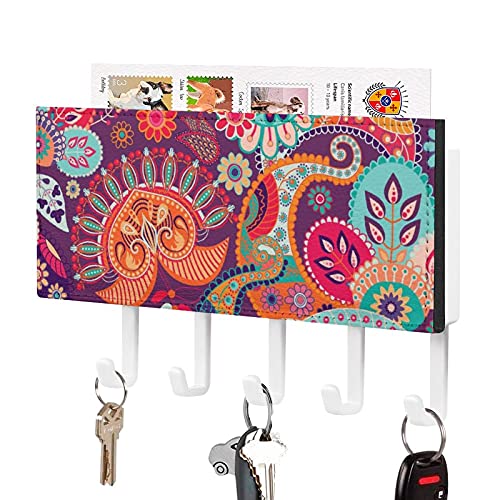 Soporte para correo y llaves para decoración de pared, organizador de correo con 5 ganchos dobles y 1 clasificador de correo, perfecto para decoración del hogar para entrada de color mandala