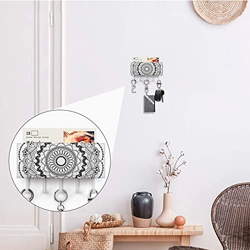 Soporte para correo y llaves para decoración de pared, organizador de correo con 5 ganchos dobles y 1 clasificador de correo, perfecto para decoración del hogar para entrada gris mandala