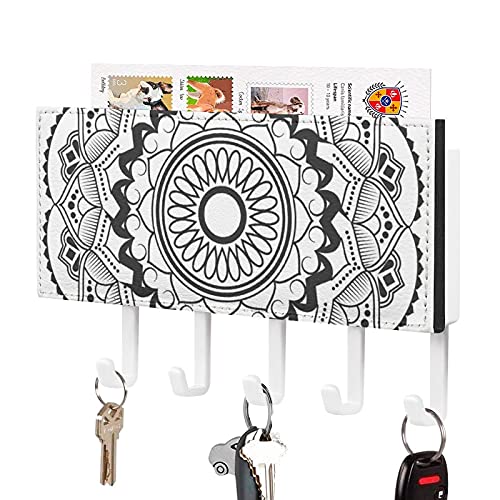 Soporte para correo y llaves para decoración de pared, organizador de correo con 5 ganchos dobles y 1 clasificador de correo, perfecto para decoración del hogar para entrada gris mandala