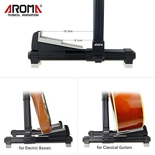 Soporte para Guitarra Aroma AGS8, Plegable, Portátil, apto para Guitarras y Bajos (Negro)