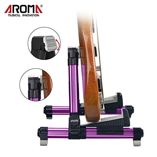 Soporte para Guitarra Aroma AGS8, Plegable, Portátil, apto para Guitarras y Bajos (Rosa)