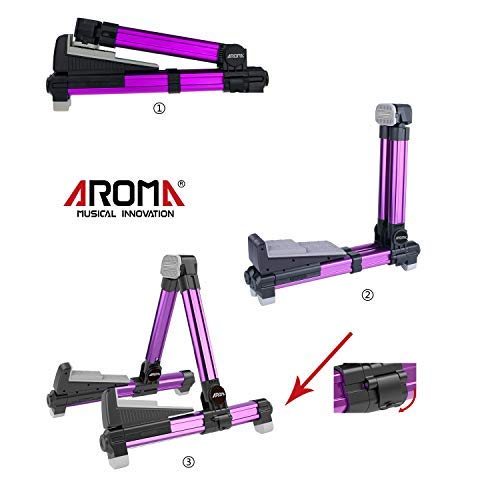 Soporte para Guitarra Aroma AGS8, Plegable, Portátil, apto para Guitarras y Bajos (Rosa)
