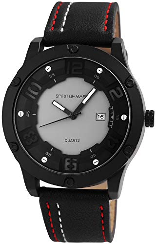 Spirit of Marine - Reloj de pulsera para hombre (analógico, fecha, metal y piel sintética, mecanismo de cuarzo)