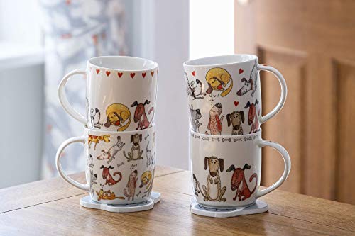 SPOTTED DOG GIFT COMPANY - Tazas de café - tazas de desayuno con motivo de perros - juego de 4 - regalos originales para mujeres hombres