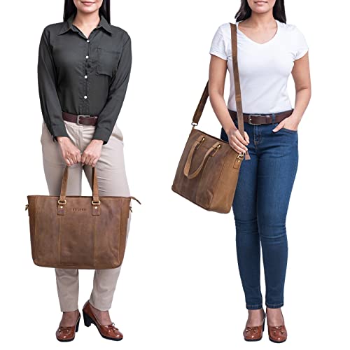 STILORD 'Emmeline' Bolsa Shopper Grande Mujer Bolso Business Elegante Bolso Bandolera Bolso de Mano para Portátil de 13,3 Pulgadas de Piel Auténtica, Color:marrón - Medio