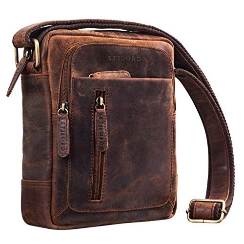 STILORD 'Jaime' Bolso Mensajero pequeño de Cuero Vintage para Hombre Joven y Adulto Bolso de Hombro Cruzado Bolsa Bandolera de auténtica Piel, Color:Zamora - marrón