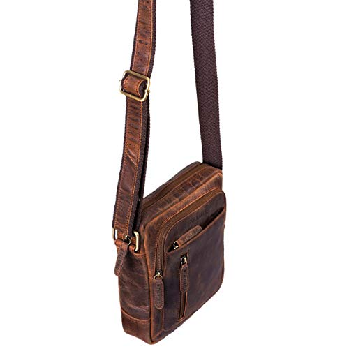 STILORD 'Jaime' Bolso Mensajero pequeño de Cuero Vintage para Hombre Joven y Adulto Bolso de Hombro Cruzado Bolsa Bandolera de auténtica Piel, Color:Zamora - marrón