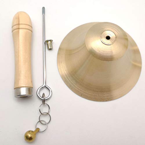 STOBOK campana de metal campana de escritorio llamada de servicio con mango de madera 8 cm de diámetro dorado