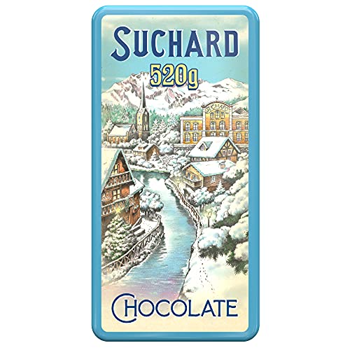 Suchard - Lata Metálica de Diseño Vintage con 2 Tabletas de Turrón de Chocolate con Arroz Inflado, Diseño y Color Aleatorio - 520 g