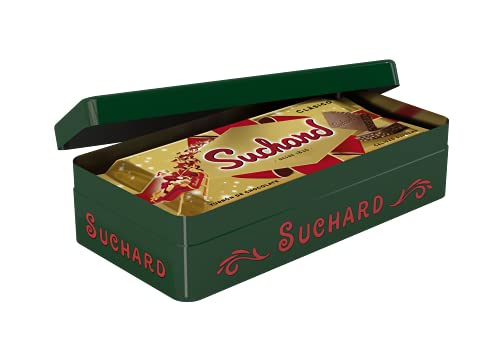 Suchard - Lata Metálica de Diseño Vintage con 2 Tabletas de Turrón de Chocolate con Arroz Inflado, Diseño y Color Aleatorio - 520 g