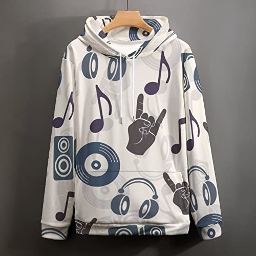 Sudadera con Capucha para Adultos Musical Silueta Música Auriculares Disco CD Placa Notas Dedos Gesto Sudaderas con Bolsillo para Hombre Mujer