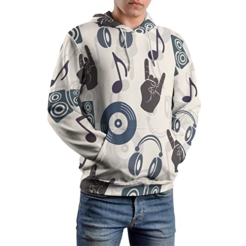 Sudadera con Capucha para Adultos Musical Silueta Música Auriculares Disco CD Placa Notas Dedos Gesto Sudaderas con Bolsillo para Hombre Mujer