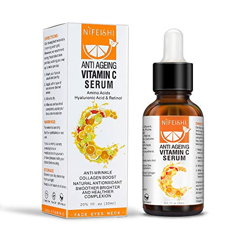Suero Facial Con 20% Vitamina C, Con Acido Hialurónico, Suero Antienvejecimiento, Suero Con Retinol, Gel Antienvejecimiento, Antiarrugas y Antimanchas, Cuidado Del rostro, Cuello, Contorno, 30 ml