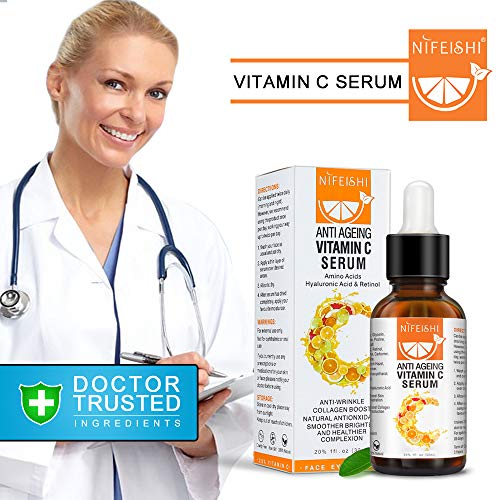 Suero Facial Con 20% Vitamina C, Con Acido Hialurónico, Suero Antienvejecimiento, Suero Con Retinol, Gel Antienvejecimiento, Antiarrugas y Antimanchas, Cuidado Del rostro, Cuello, Contorno, 30 ml