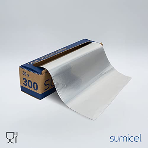 SUMICEL - PACK COCINA - Papel de Aluminio + Film alimentación transparente- 30 centímetros x 300 Metros REALES - Especial para catering, cocina, peluquería (Pack 2 rollos Film + 1 rollo Aluminio)