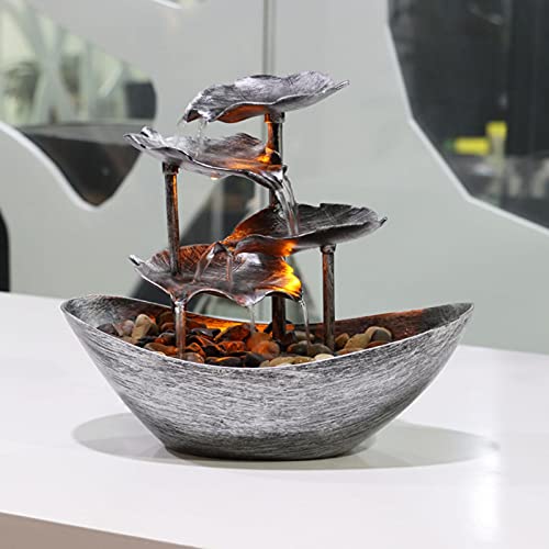 tanbea-ES Cascada de Fuente de Mesa, decoración LED de Fuente de Escritorio Creativa USB, decoración de Fuente de Flujo de Vela de Loto, luz de Noche de atmósfera LED Security