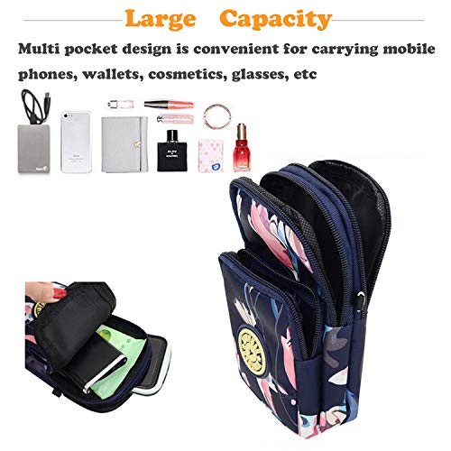 TCHEER - Bolso bandolera multifunción de 3 capas, resistente al agua, para adolescentes, regalos para teléfonos inteligentes, 6.5 pulgadas, maquillaje, llaves, tarjetas, Flor 1, S