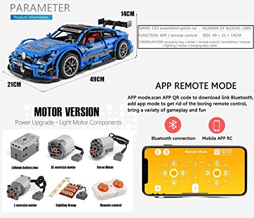 Technic Car Set de construcción para Mercedes-Benz AMG C63 DTM Racing Car, 2.4G RC Race Car Set de construcción con Motores, 1900 Piezas Bloques compatibles con LegoTechnics