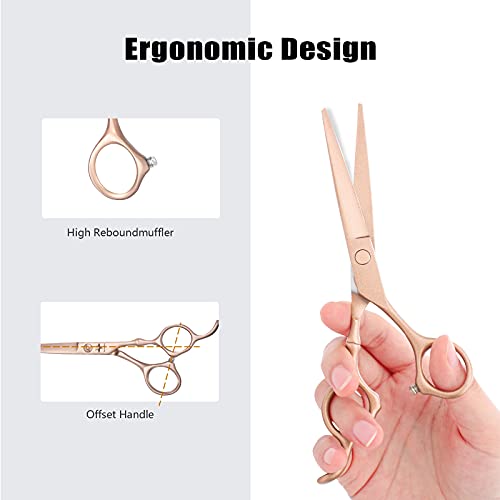 Tijeras de corte de pelo profesionales de peluquería de 15,24 cm, tijeras de peluquería PURPLEBIRD, kit de corte de pelo para hombres, mujeres y niños, acero inoxidable japonés, oro rosa