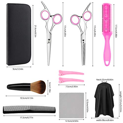 Tijeras de Peluquería, HICOO Tijeras de Barbero Tijeras para Adelgazar con Capa de Peluquero, Maquinilla de Afeitar, Peine, Pinzas, Estuche de Cuero, Conjunto de 10 Piezas