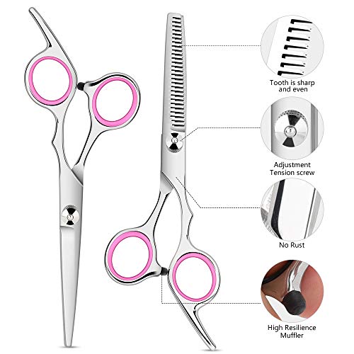Tijeras de Peluquería, HICOO Tijeras de Barbero Tijeras para Adelgazar con Capa de Peluquero, Maquinilla de Afeitar, Peine, Pinzas, Estuche de Cuero, Conjunto de 10 Piezas